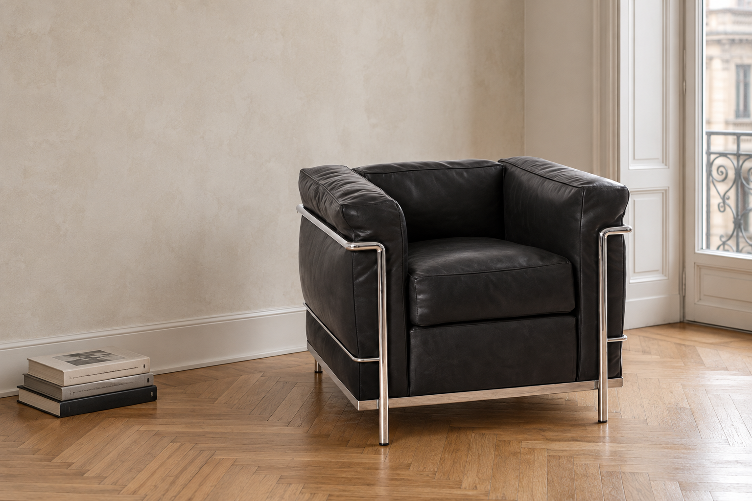Interior styling concept featuring a black LC2 armchair